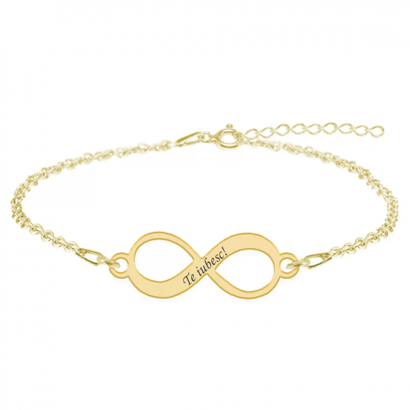 Bratara argint infinit 20 mm - personalizata cu text - placata cu aur galben de 24 karate Bratara argint infinit 20 mm - personalizata cu text - placata cu aur galben de 24 karate